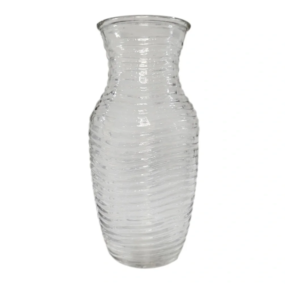 8x3” Ribbed Glass Flower Vase Clear